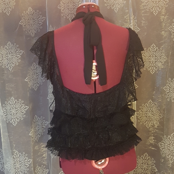 Black lace halter top, open back - Picture 2 of 5